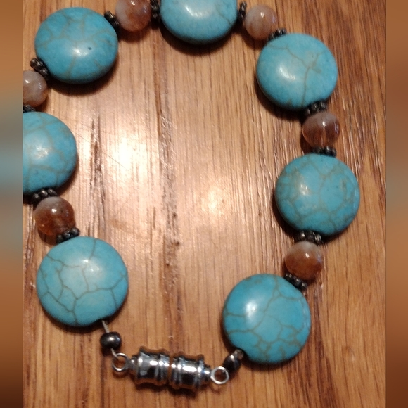 Turquoise and rose quartz magnetic bracelet - Picture 16 of 16